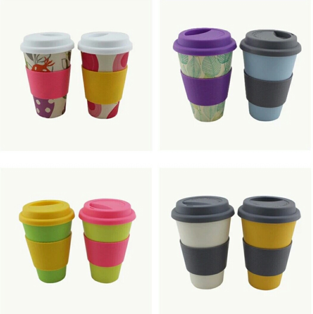 Eco Friendly Bamboo Fiber Coffee Cup Water Bottles With Silicone