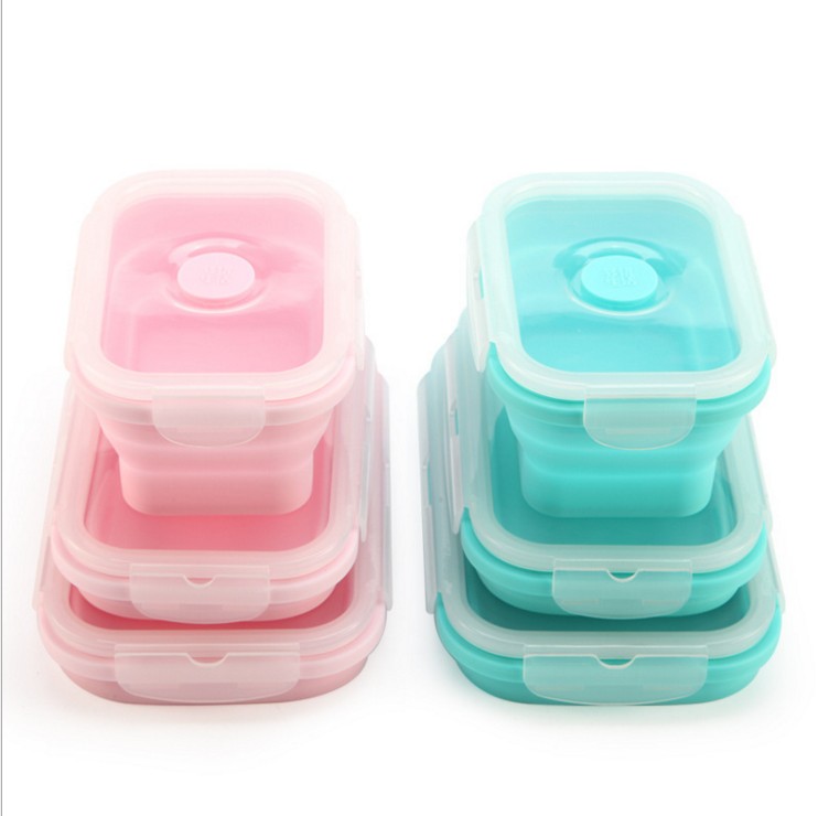 Eco-friendly Collapsible Silicone Folding Bento Lunch Box with Plastic ...