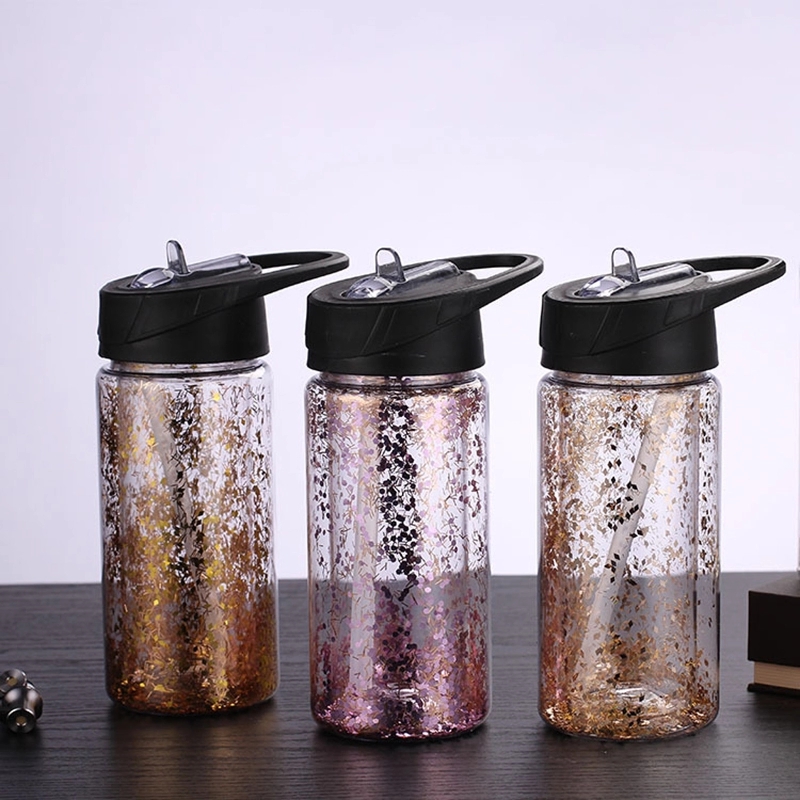 New arrival wholesale double wall glitter water bottle sport clear