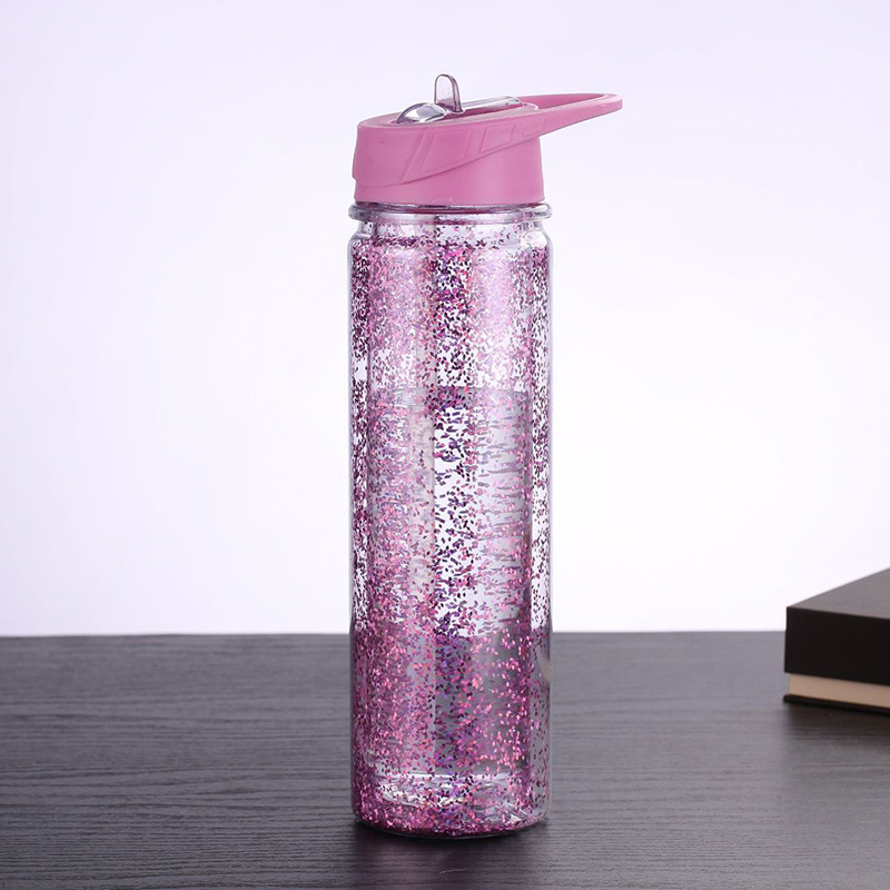 New Arrival Wholesale Double Wall Glitter Water Bottle Sport Clear Plastic Water Bottle With 5340