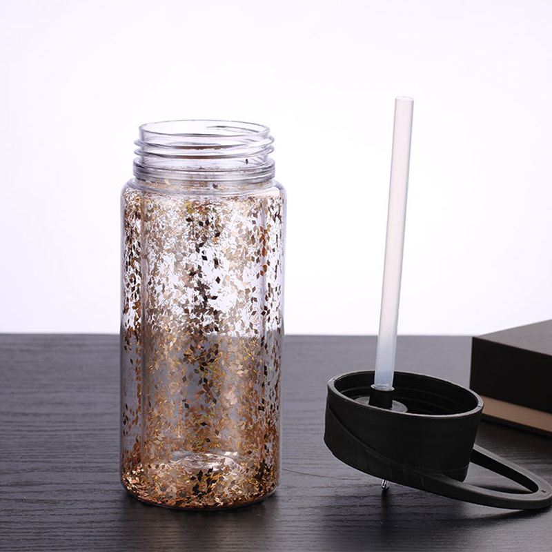 glitter water bottle with straw
